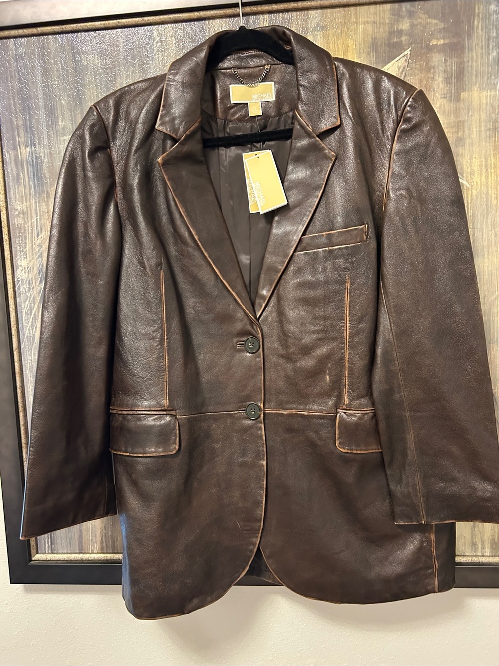 Michael Kors Dark Brown Leather Blazer Jacket 16
